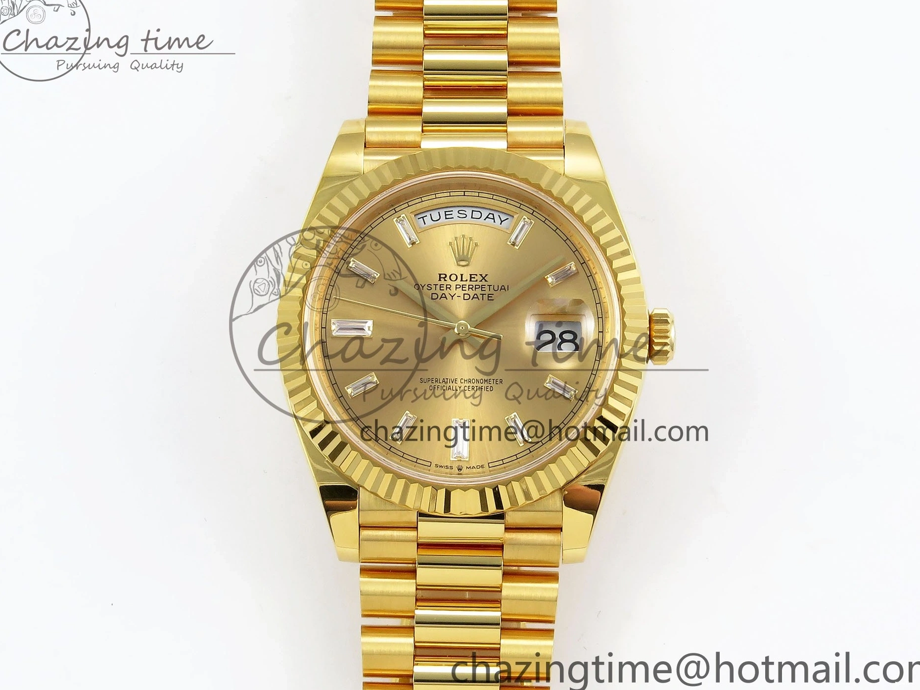 MiroTime 0105 WrinkleFree DayDate 40 228238 ARF 904L Steel YG Crystal Diamonds Bezel on President Bracelet VR 1550